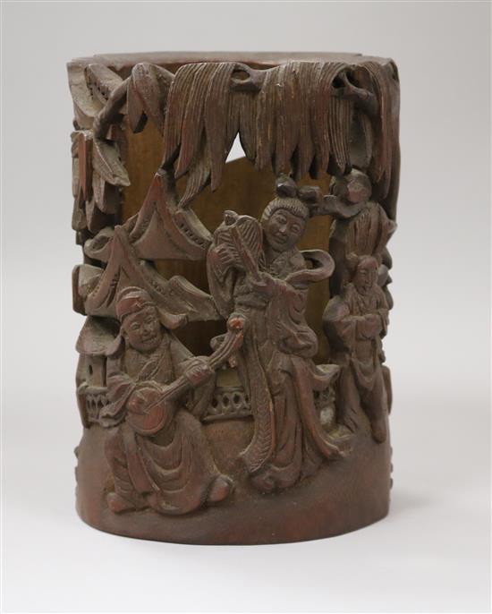 A Chinese bamboo brushpot height 18cm